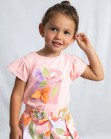 Pink T-Shirt With Ruffled Sleeves