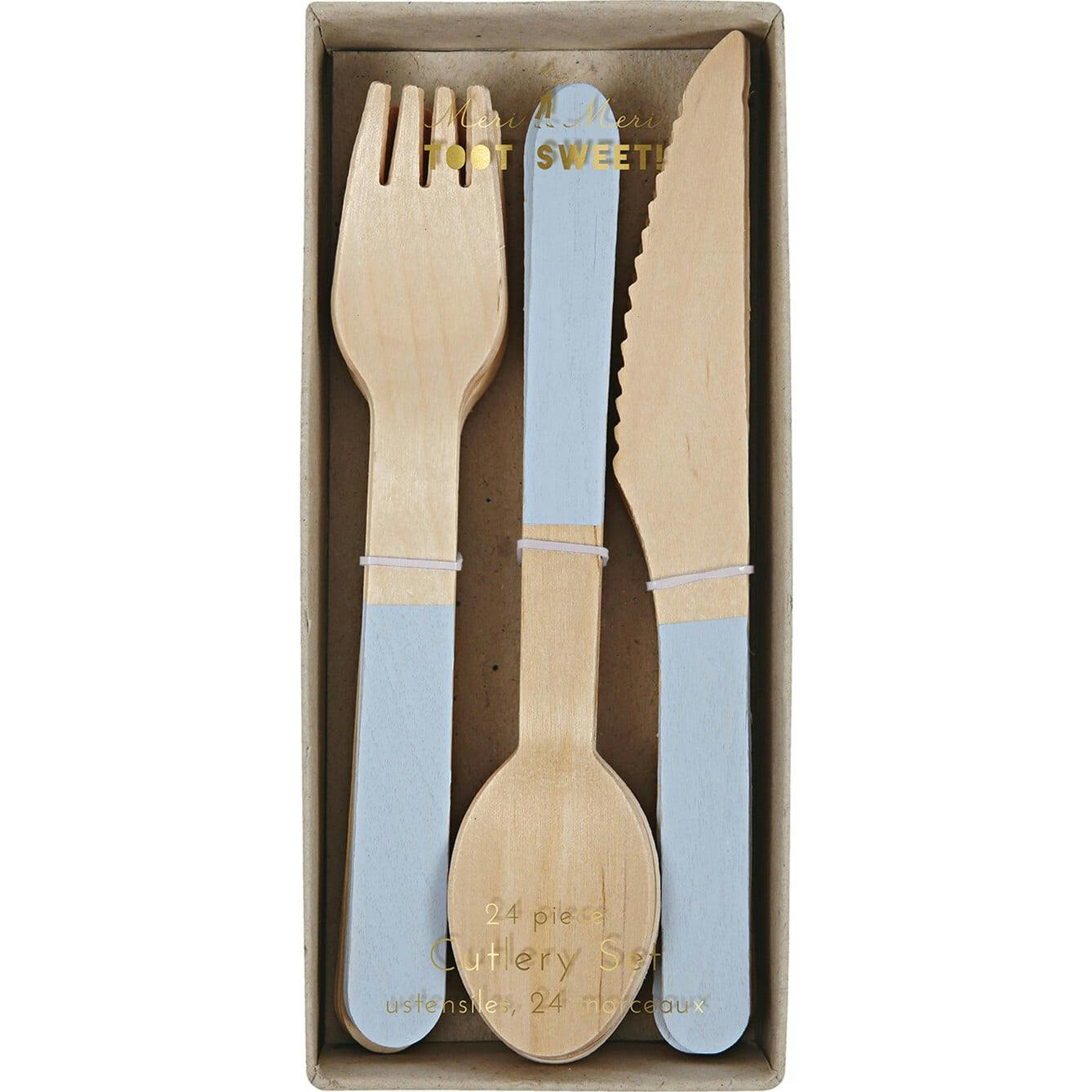 Blue Wooden Cutlery Set