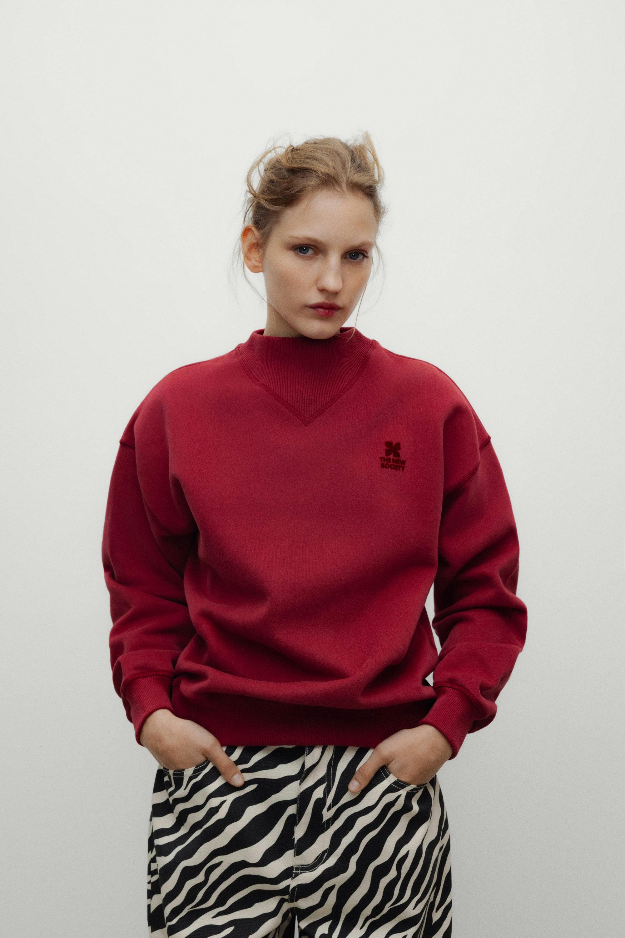 TNS Logo Rib Collar Woman Sweatshirt Rumba Red