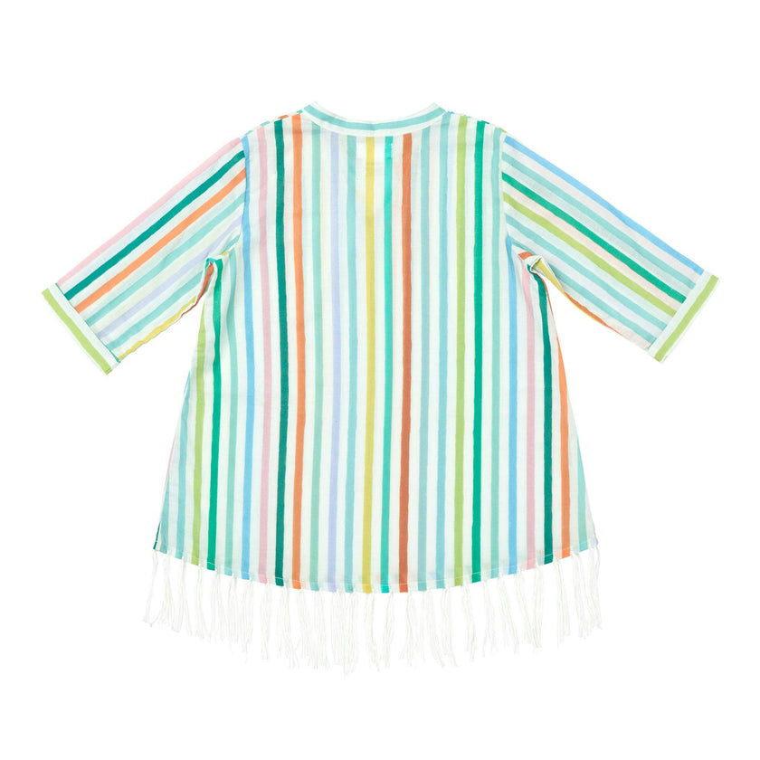 Hand Fringe Print Long Sleeve Cover-Up