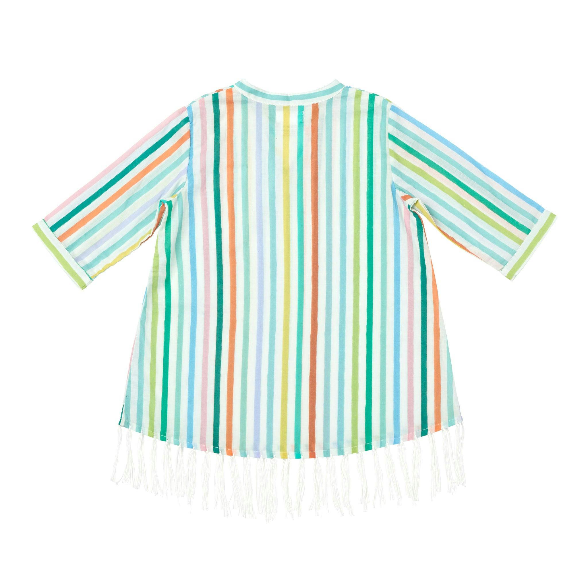 Hand Fringe Print Long Sleeve Cover-Up