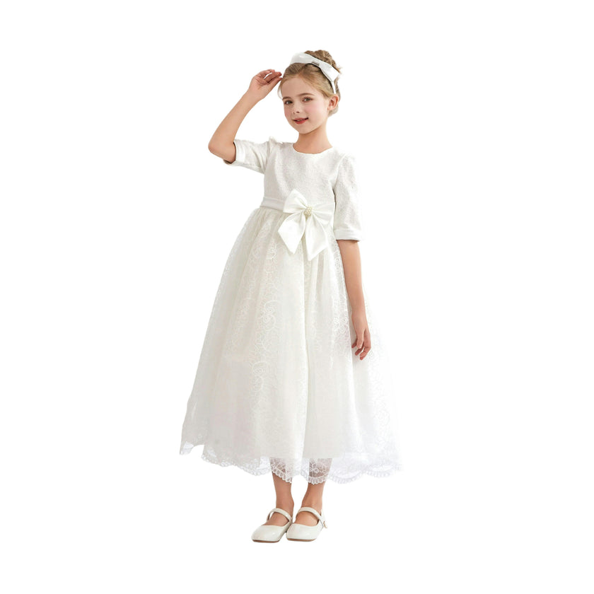 White Shannora Puff Sleeve Formal Dress