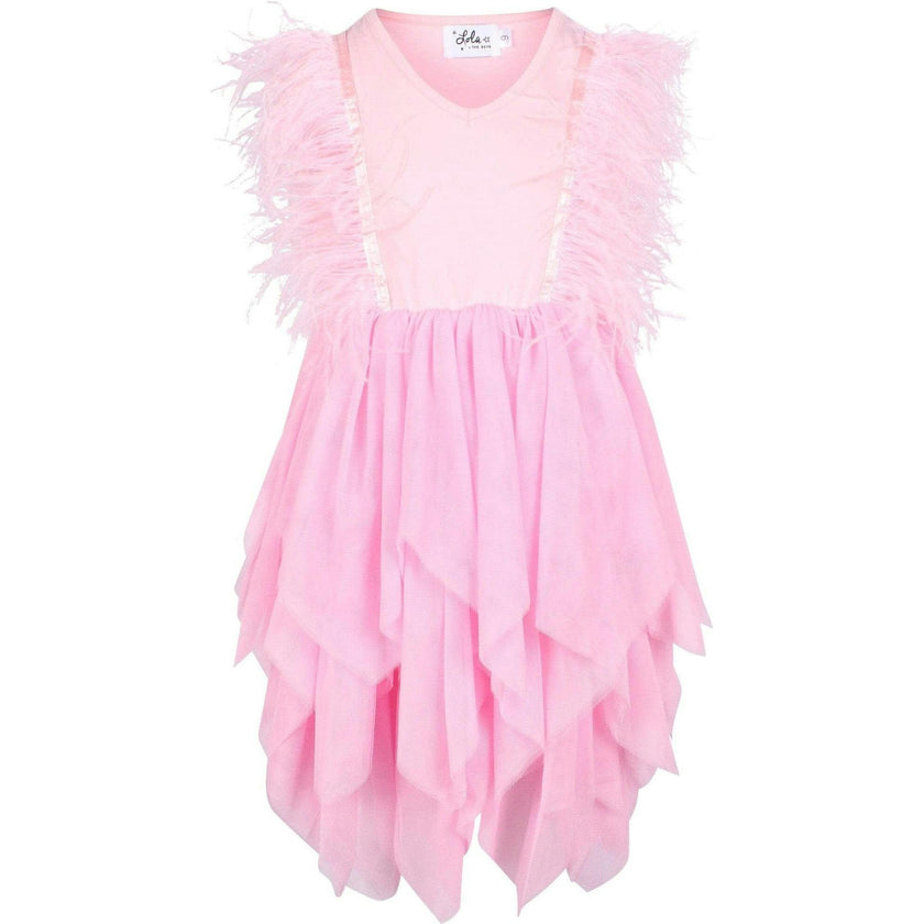 Gigi Feather Sleeve Tired Tulle Dress