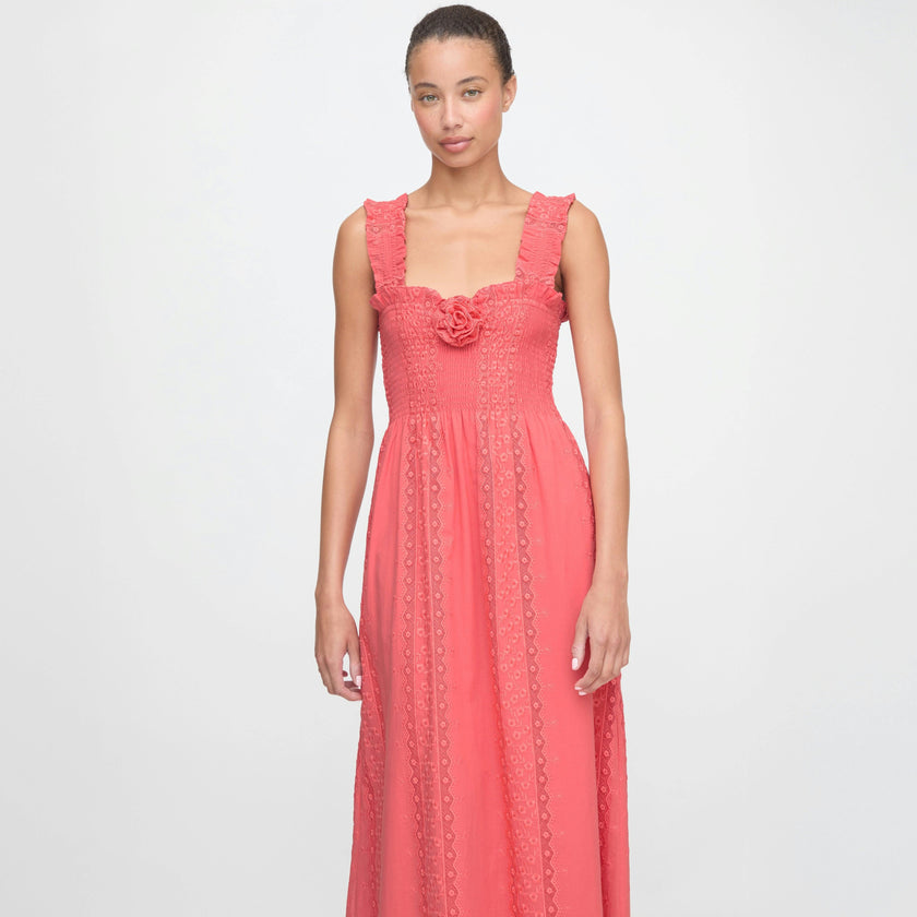 The Rosetta Nap Dress - Coral Voile Broderie