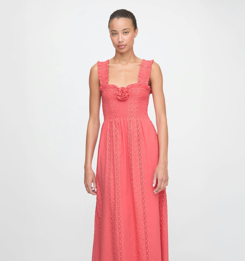 The Rosetta Nap Dress - Coral Voile Broderie