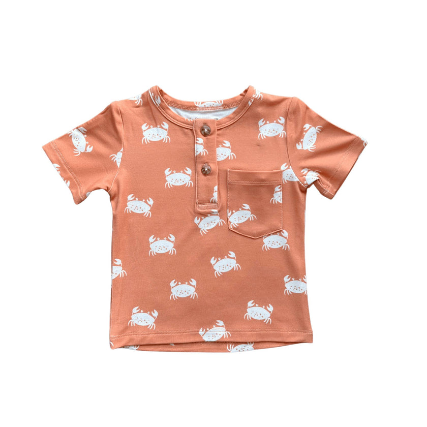 Boy's Short Sleeve Henley Shirt Retro Banner