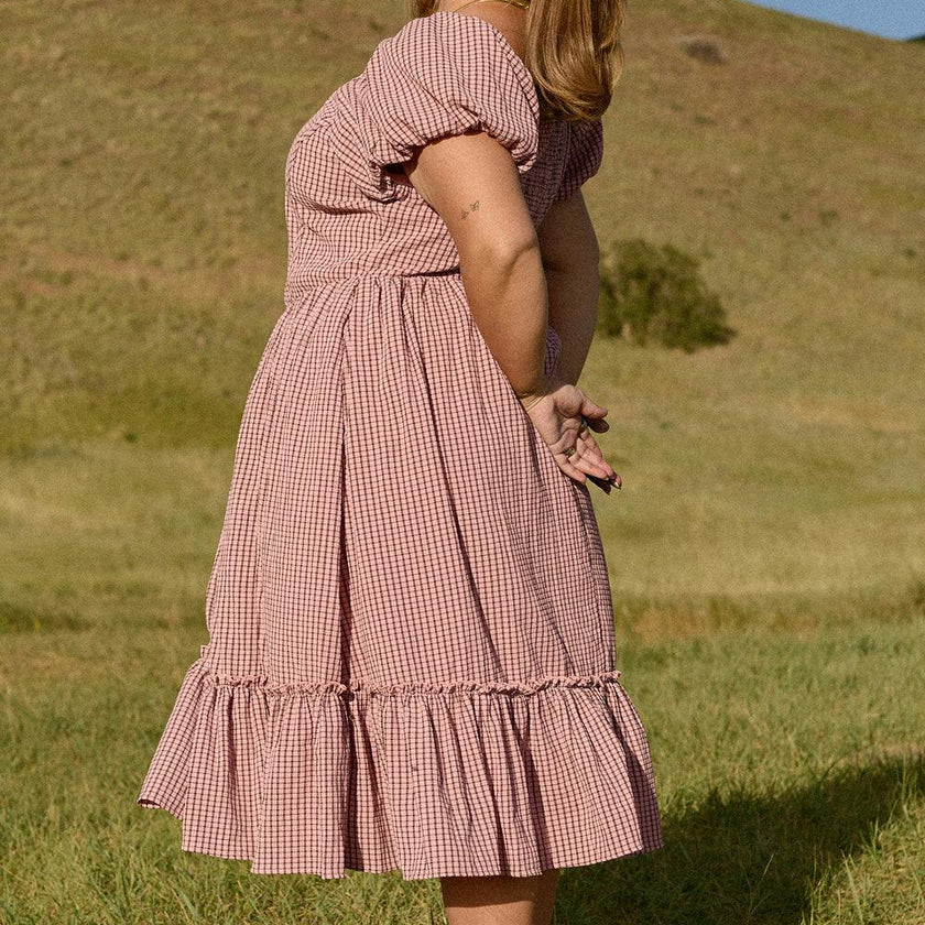 Monica Dress in Pink & Brown Gingham