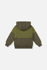 Full Zip Hooded Bi-Material Cardigan Green