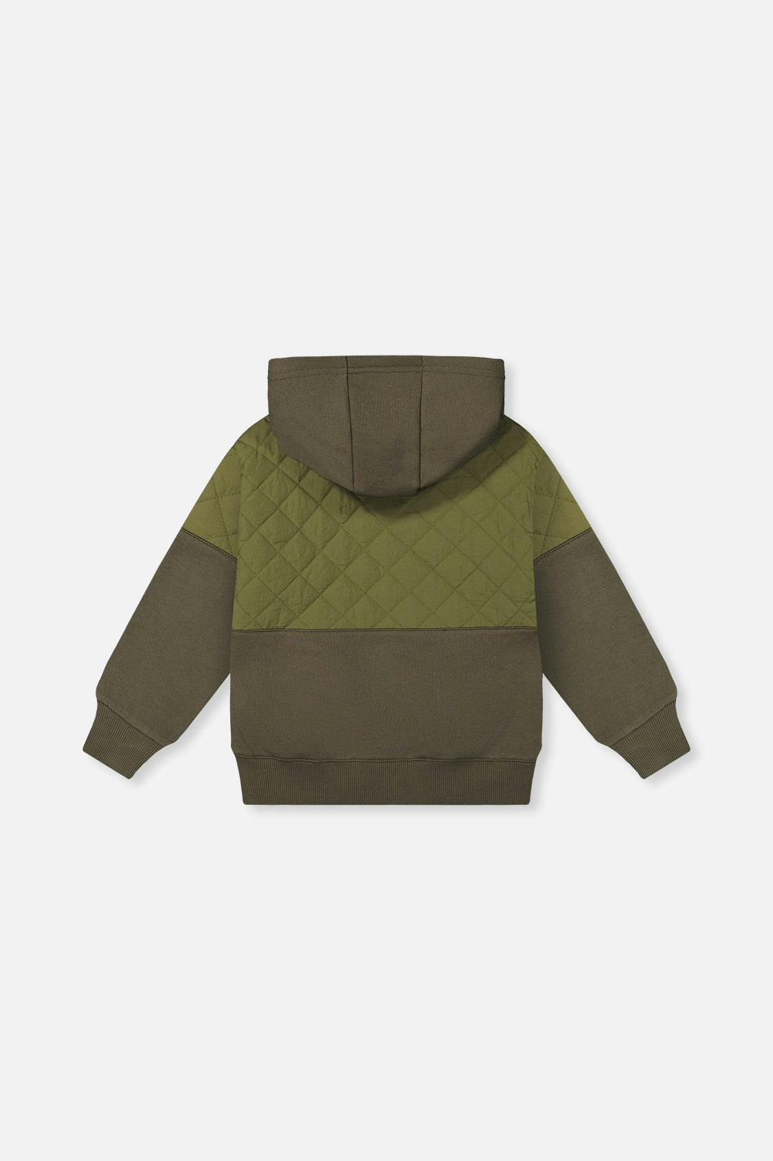 Full Zip Hooded Bi-Material Cardigan Green