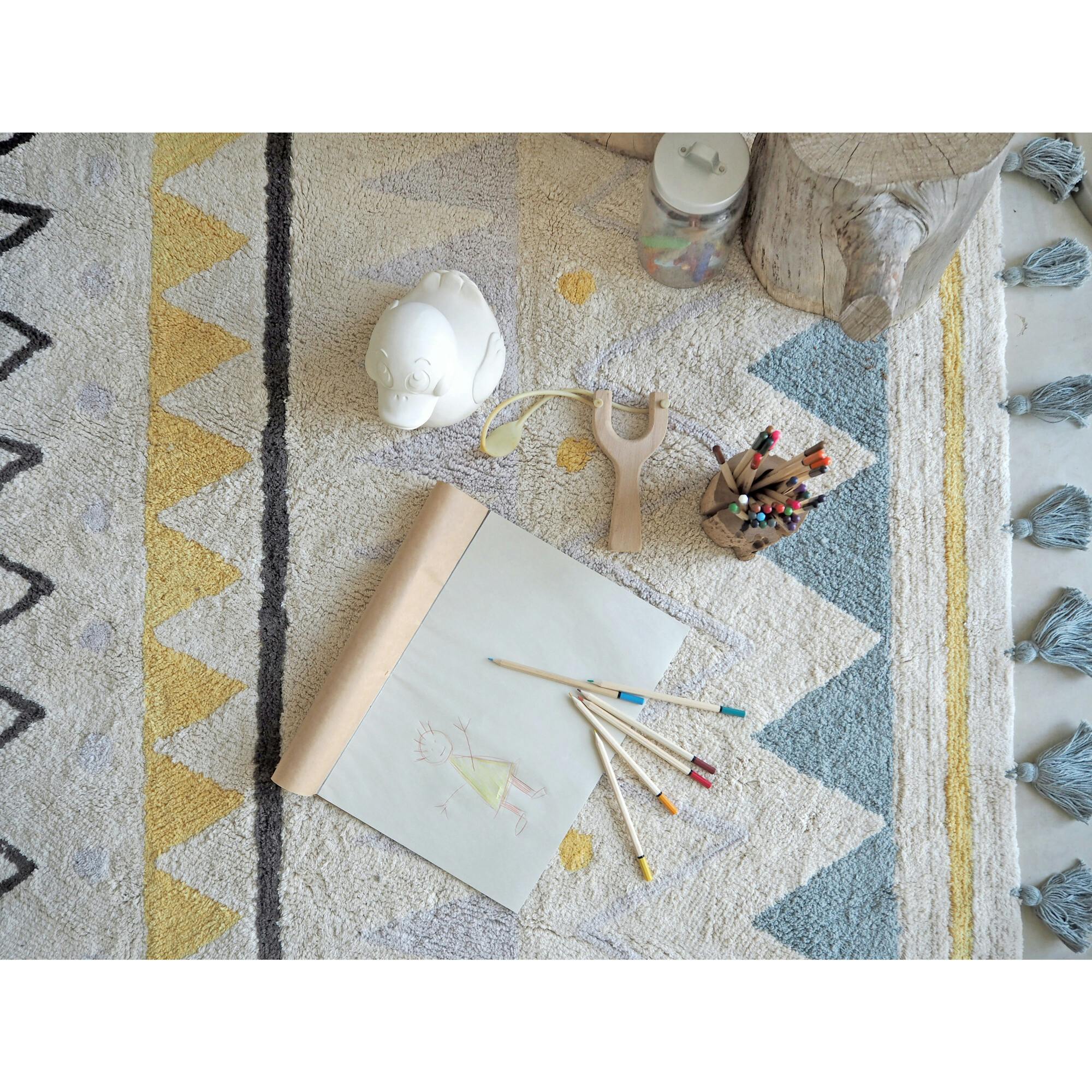 Azteca Natural Washable Rug, Blue