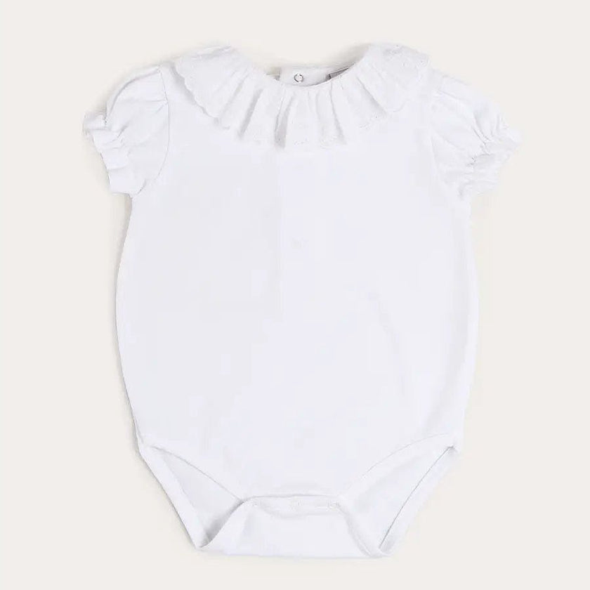 Broderie Anglaise Frill Collar Bodysuit in White (1mth-3yrs)