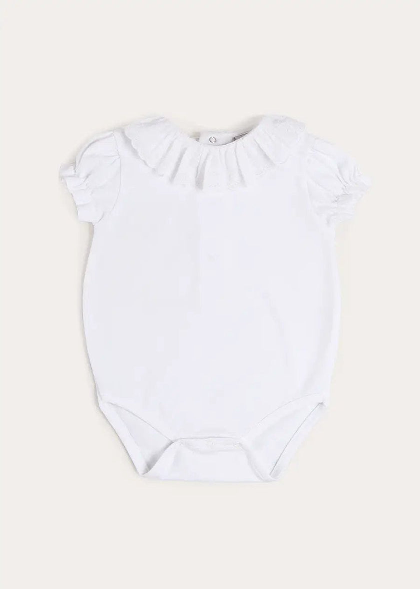 Broderie Anglaise Frill Collar Bodysuit in White (1mth-3yrs)