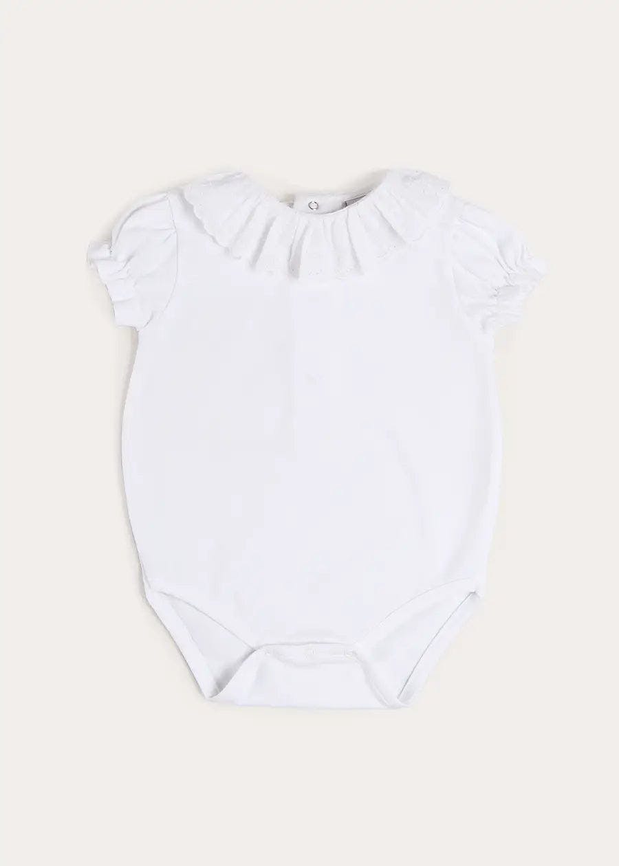 Broderie Anglaise Frill Collar Bodysuit in White (1mth-3yrs)