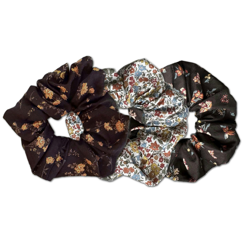 Scrunchies, Liberty of London Black/Brown Florals Bundle Set