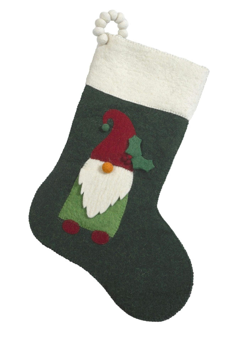 Gnome Green Hand Felted Wool Christmas Stocking