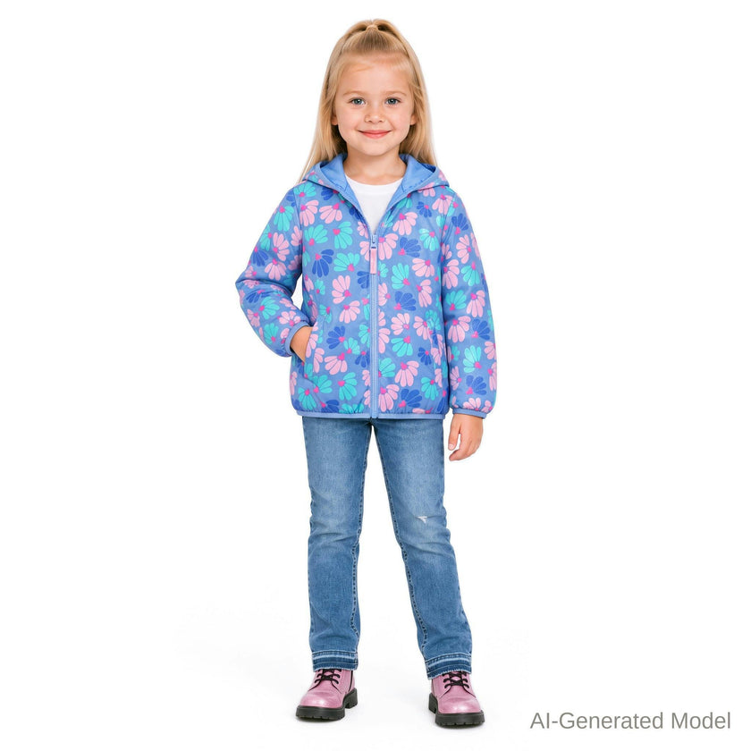 Reversible Color-Changing Puffer Jacket | Blue Floral