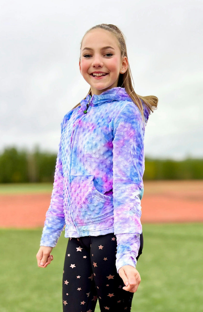 Minky Bubble Zip Hoodie - Turquoise Periwinkle Tie Dye