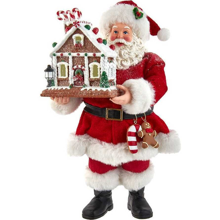 11-Inch Battery-Operated Santa with Light-Up Gingerbread House