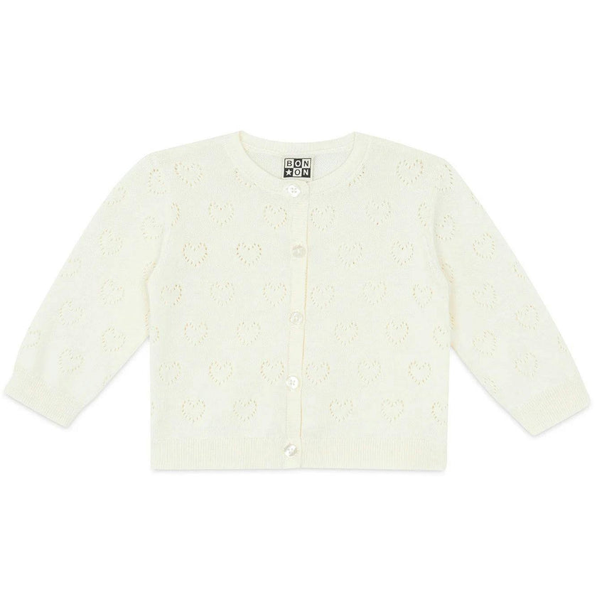 BONTON Openwork Hearts Lilet Baby Cardigan - Ecru