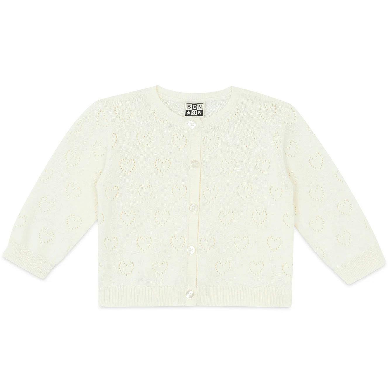 BONTON Openwork Hearts Lilet Baby Cardigan - Ecru