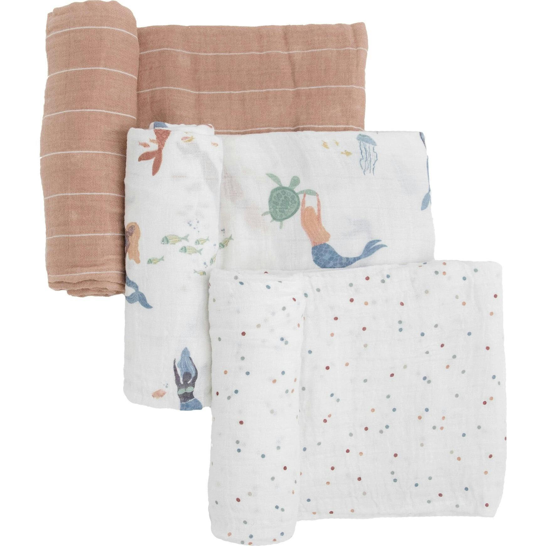 Cotton Muslin Swaddle Blanket 3 Pack - Mermaids