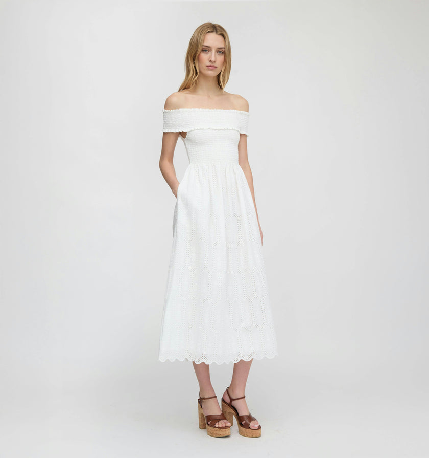 The Marguerite Nap Dress - White Trellis Broderie