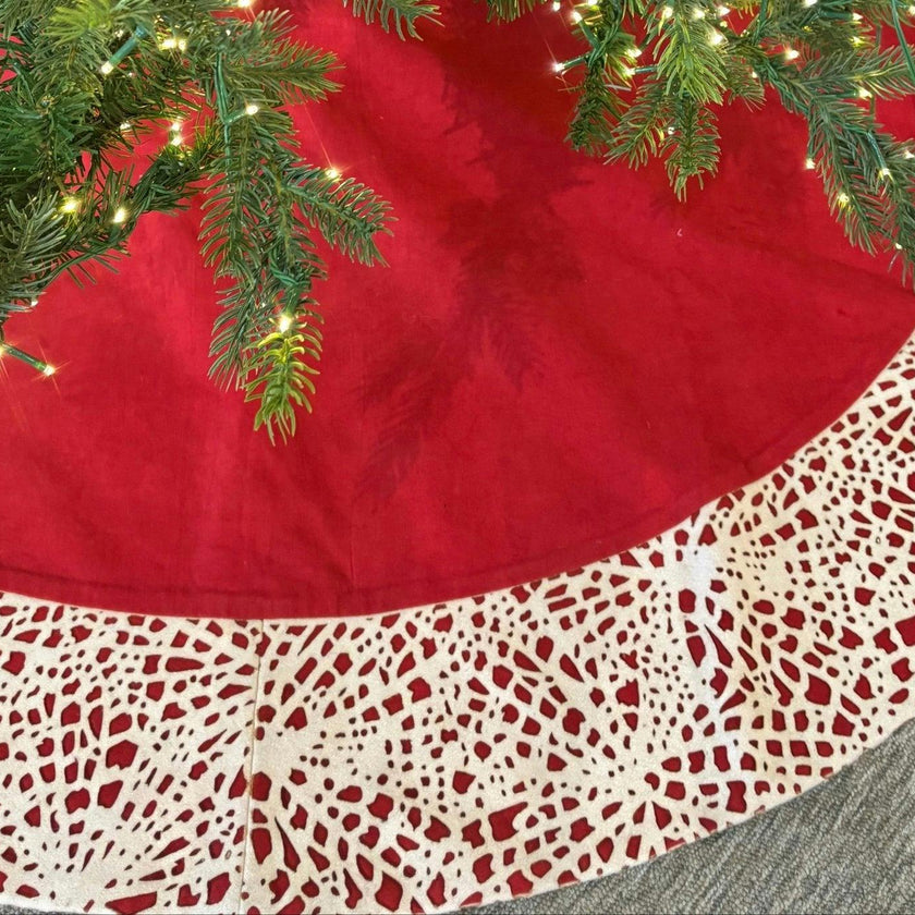 Handmade Linen Precision Cut Red Christmas Tree Skirt – 60" Arcadia Home