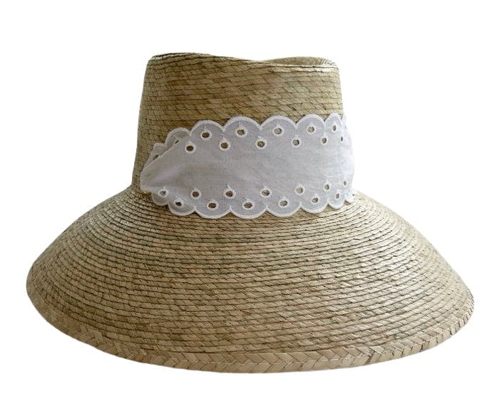 Wildflower Sun Hat - (Preorder Shipping June 15) Antique Eyelet Scallop Lace Wide & Short Ribbon