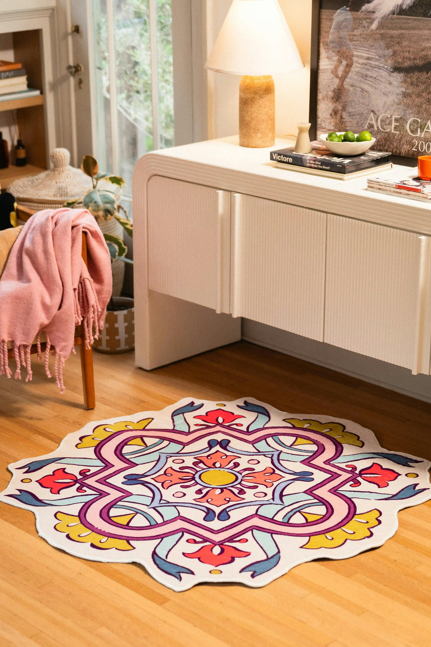 Pink Scalloped Bohemian Medallion Rug by Maayan Alper-Swan