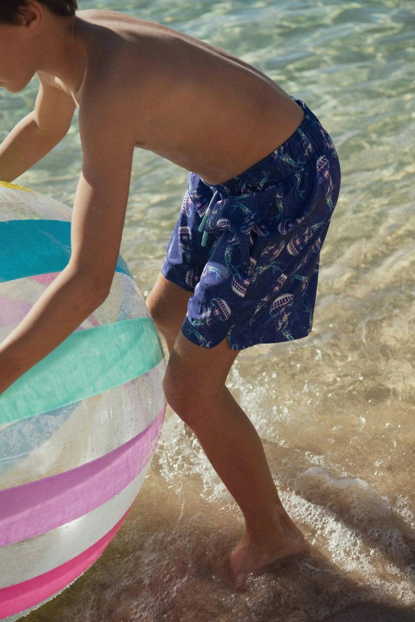 Boys' swim shorts, blue print | JELLYFISH