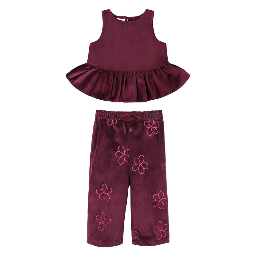 Red Petal Top & Pants Velvet Set