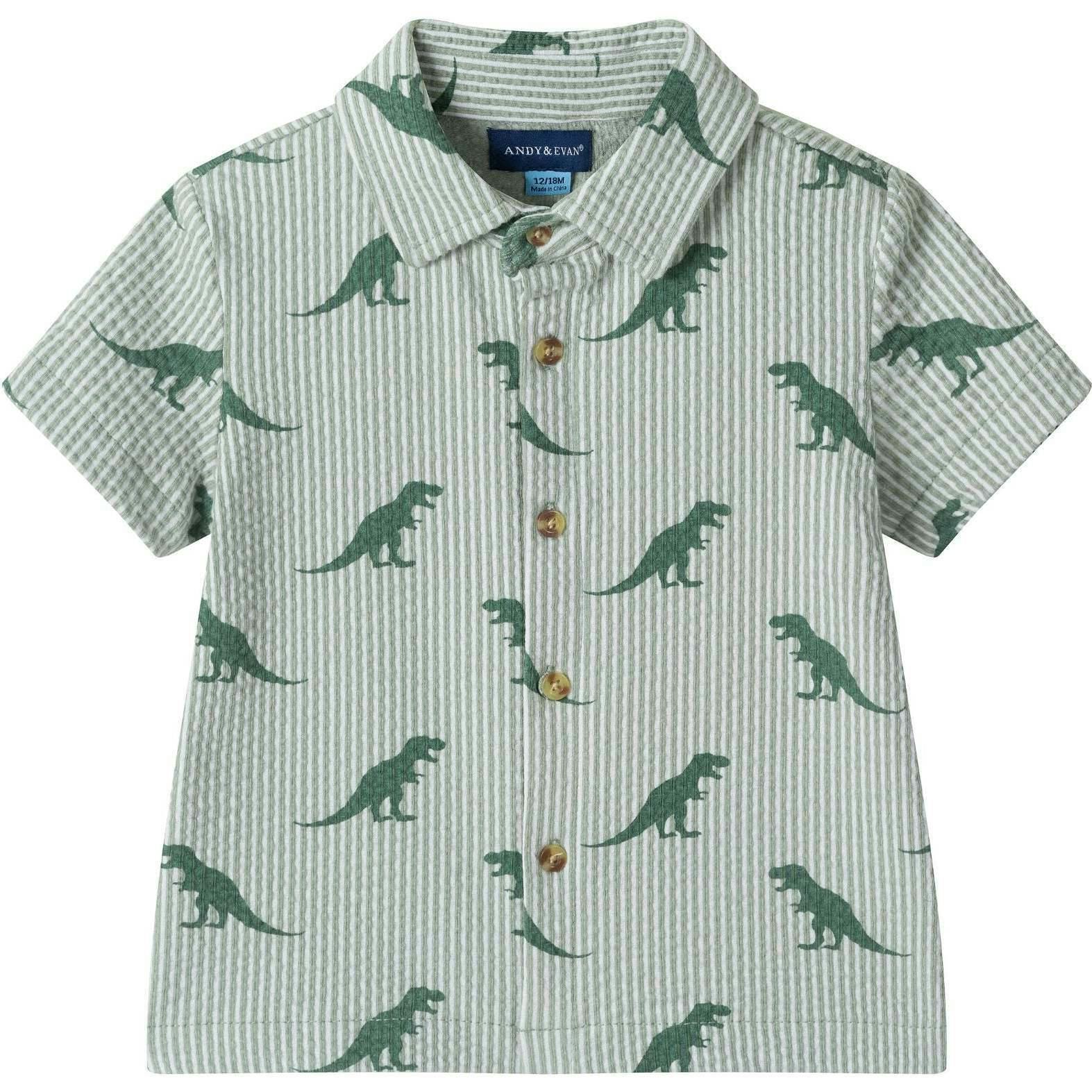 Infant Boys Short Sleeve Cabana Set | Green Stripe Dino