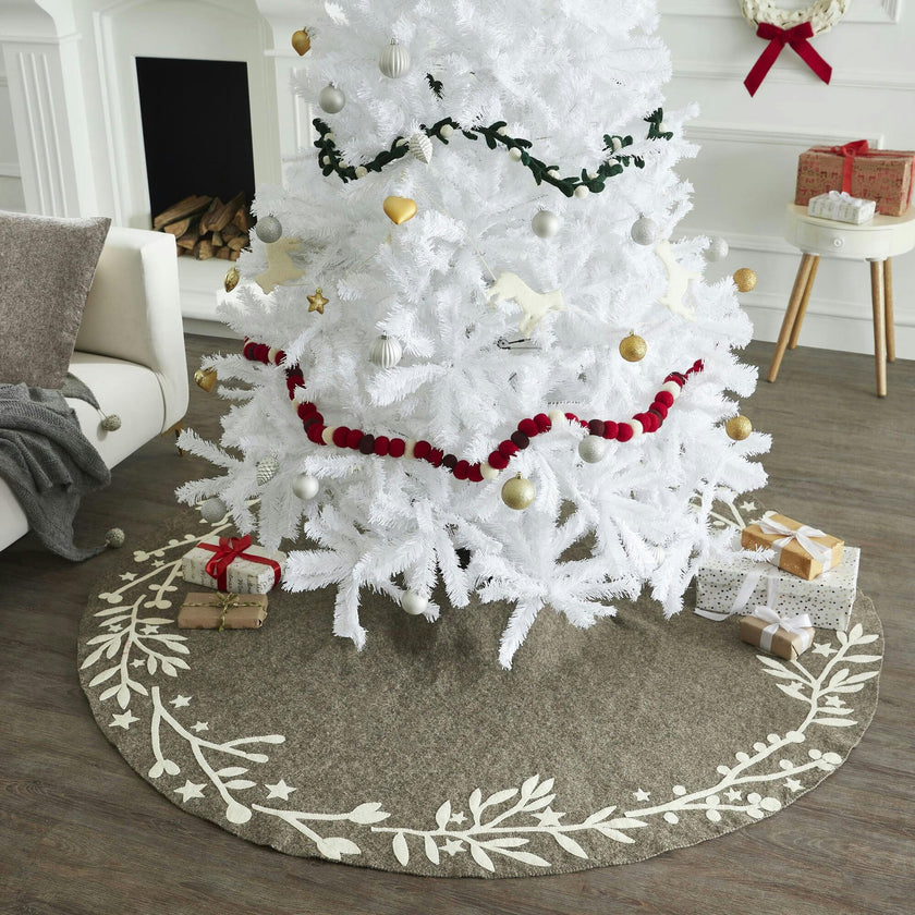 Handmade Felt Branches and Stars Gray Christmas Tree Skirt