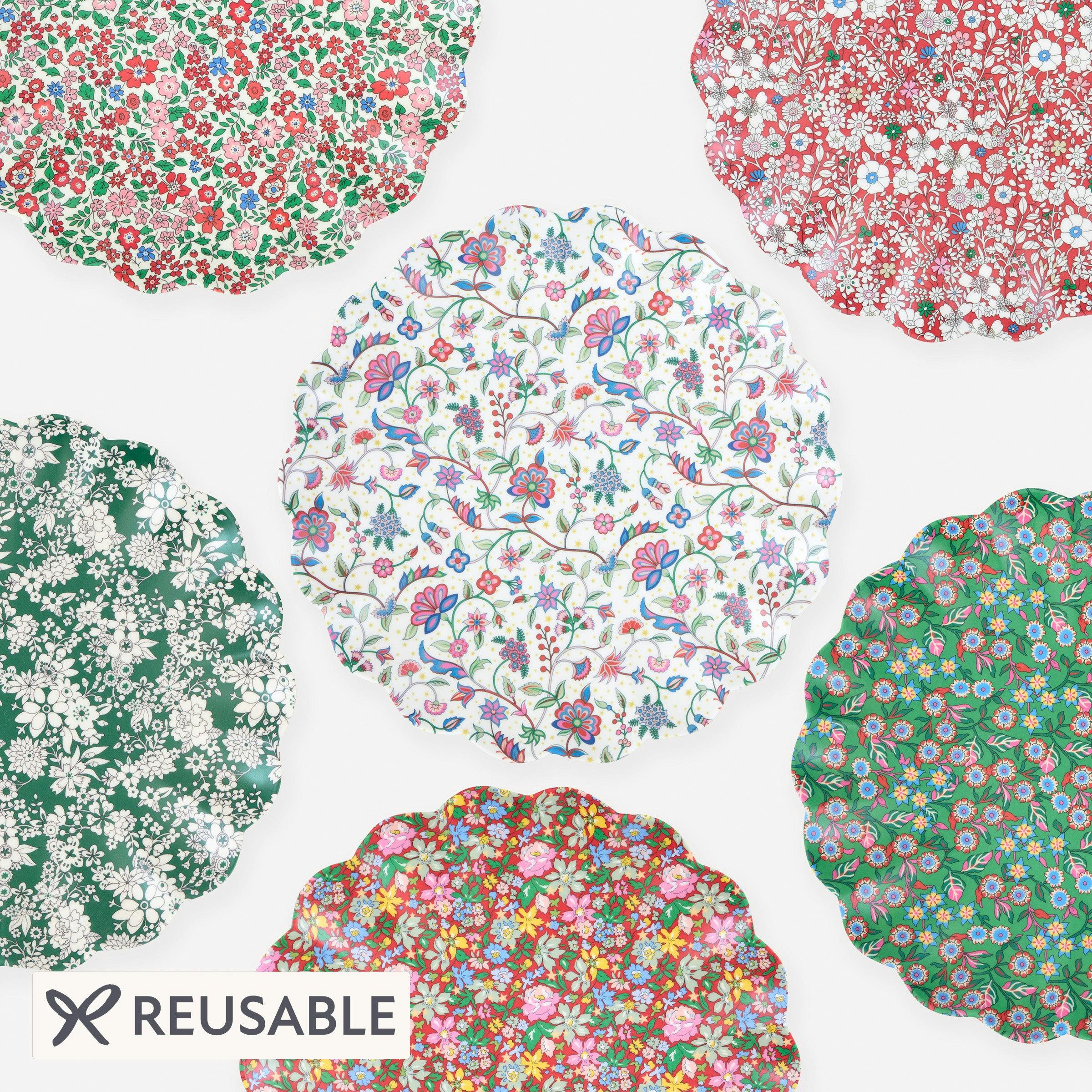 Meri Meri x Liberty Red & Green Reusable Large Plates