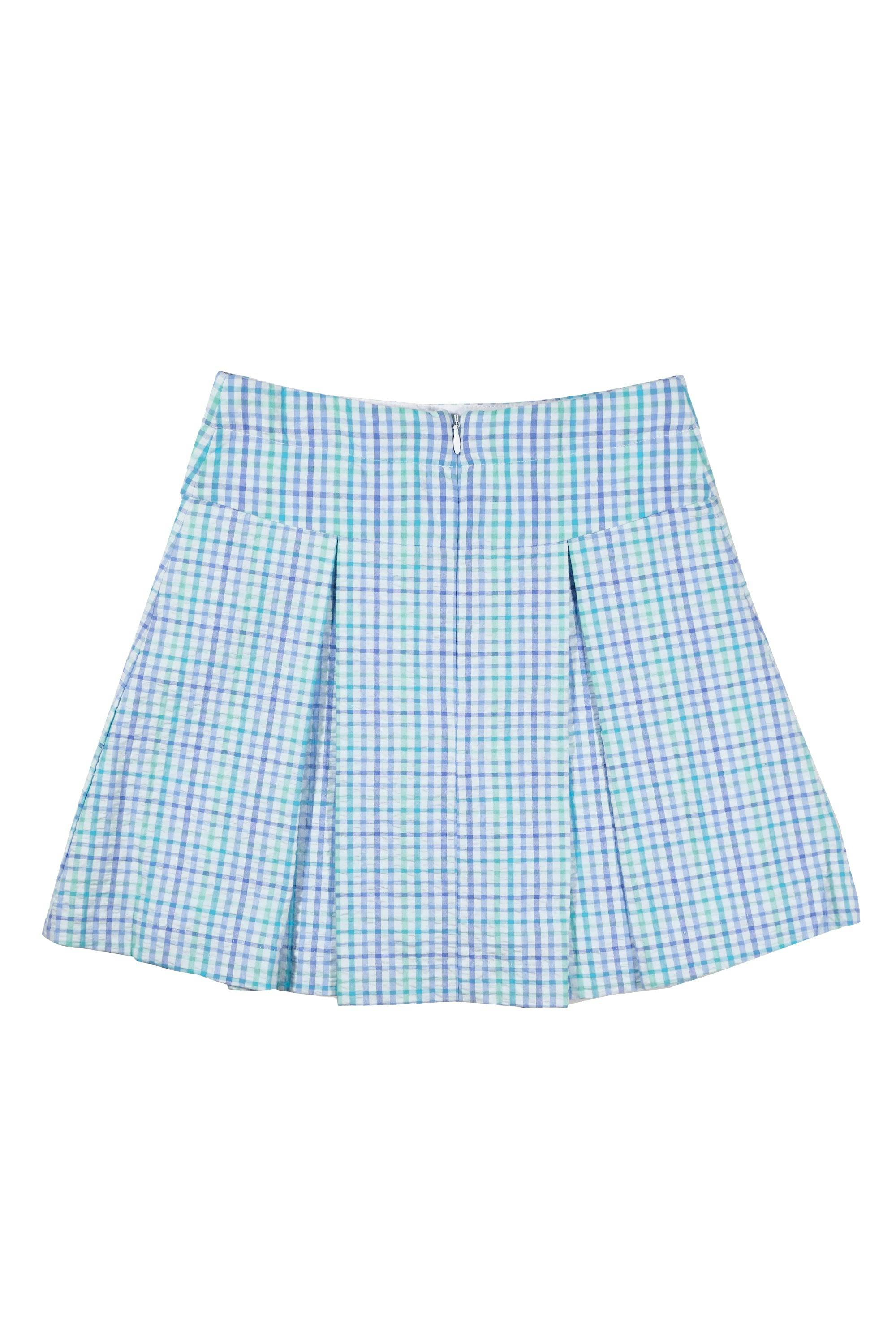Plaid Seersucker Pleated Skirt