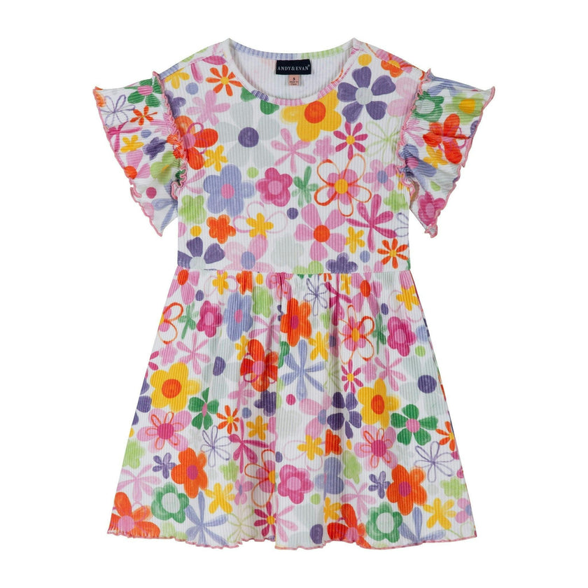 Girls Printed Rib Dress | Multicolor Floral