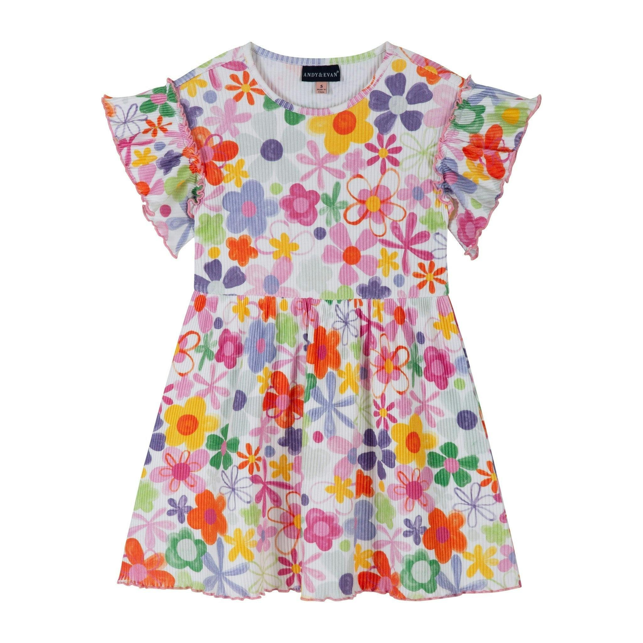 Girls Printed Rib Dress | Multicolor Floral