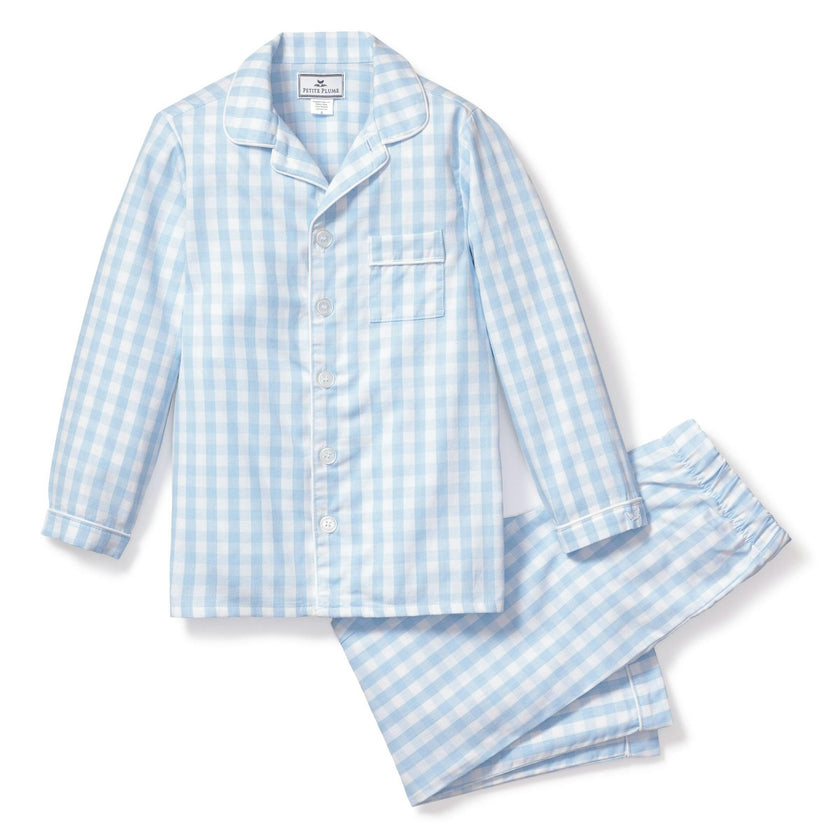 Kid's Twill Pajama Set in Light Blue Gingham