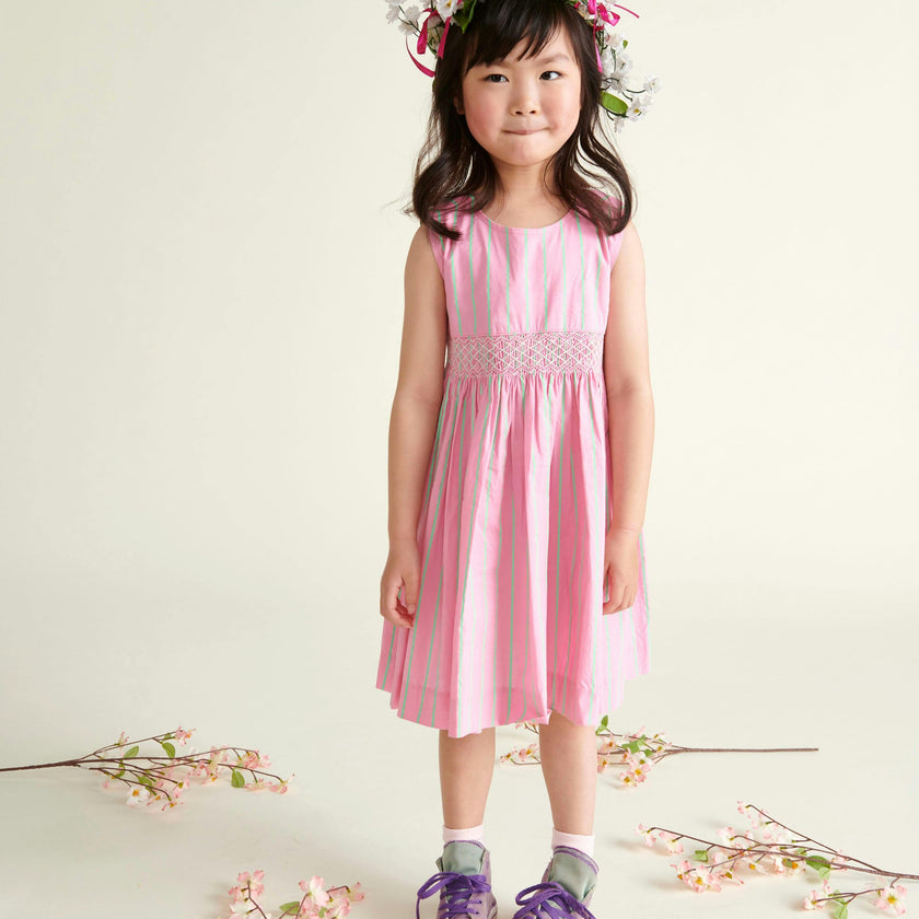 Hand-Smocked Girls Dress Coral