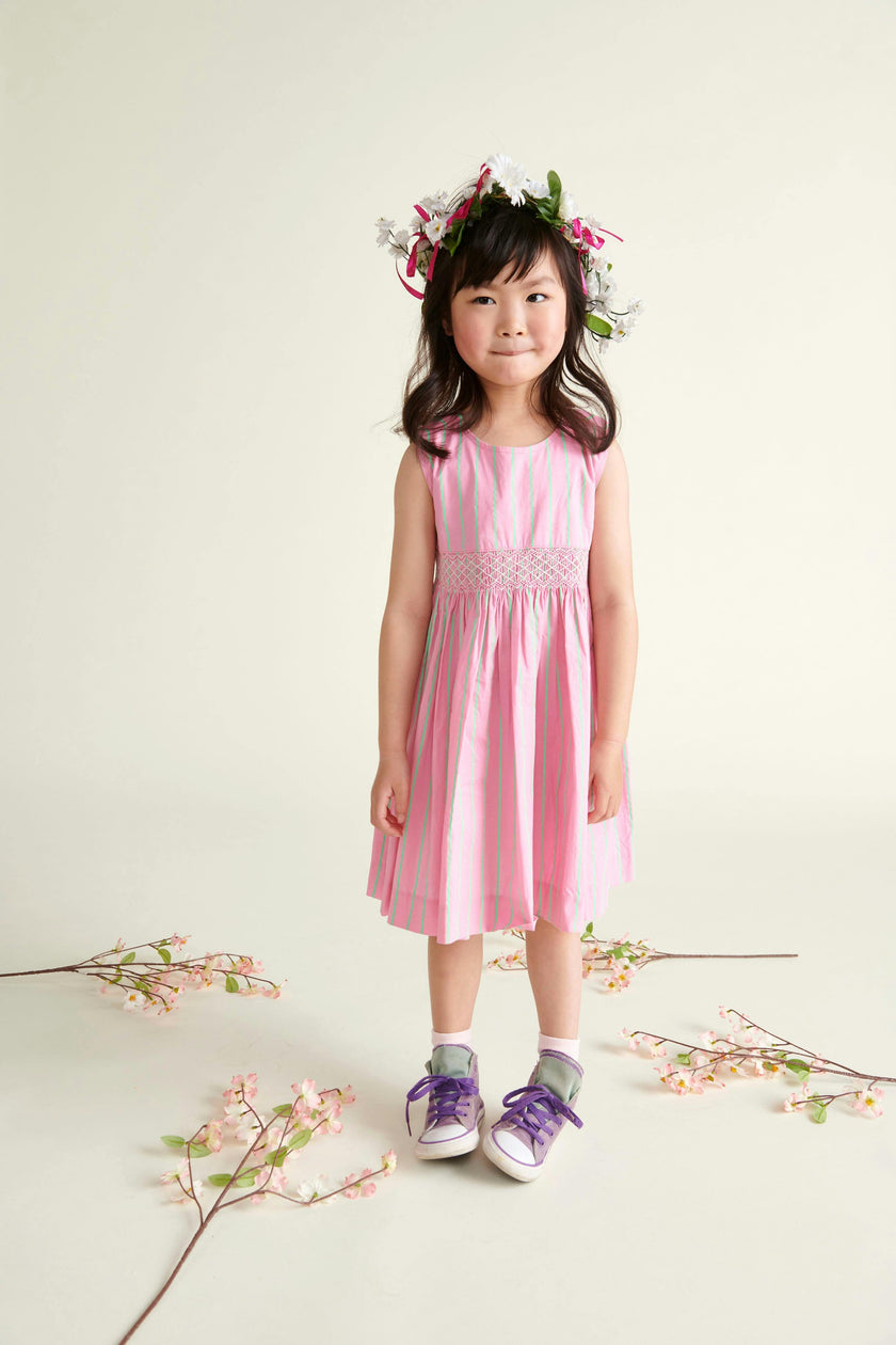 Hand-Smocked Girls Dress Coral