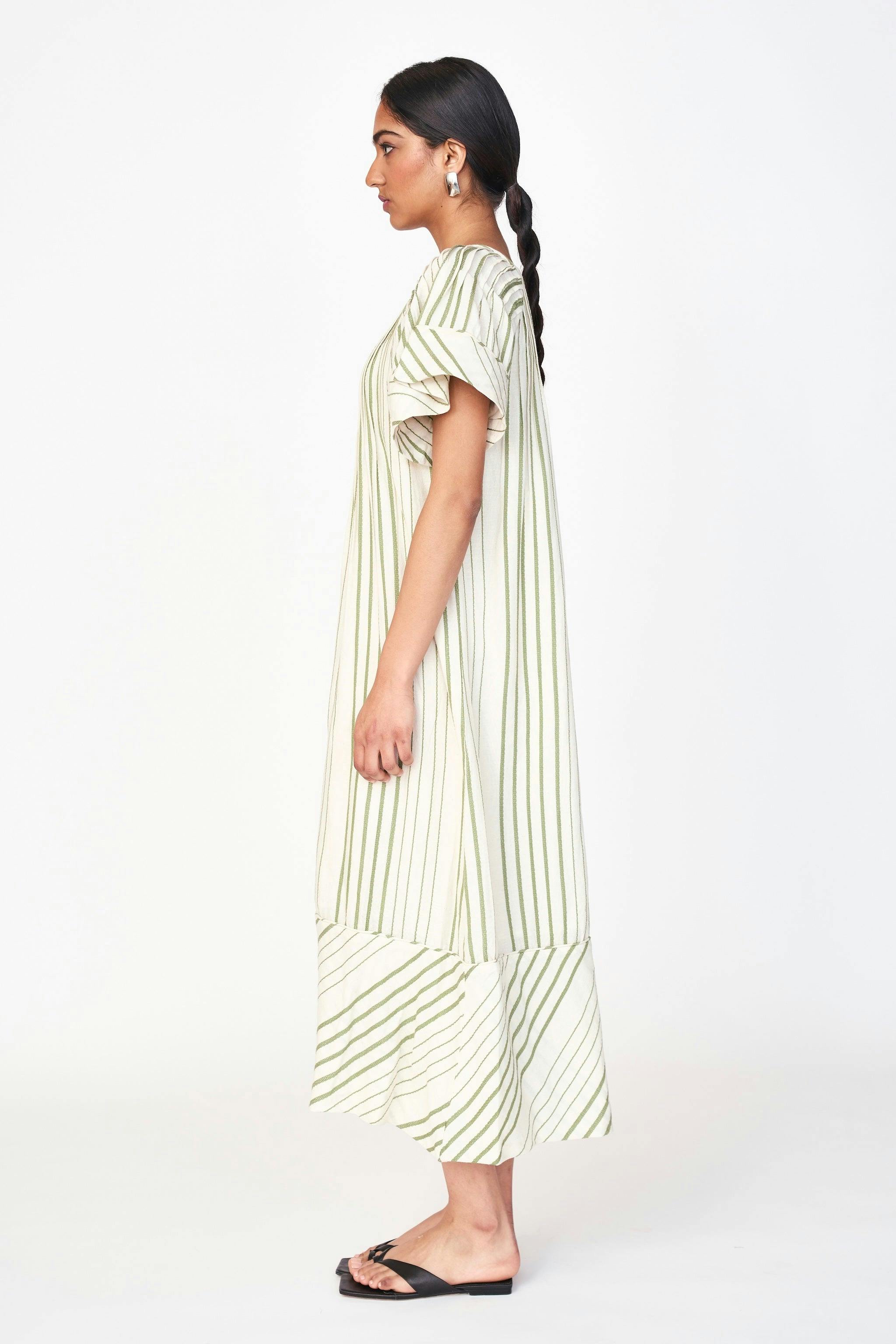 Vienna Pintuck Dress in Garden Stripe