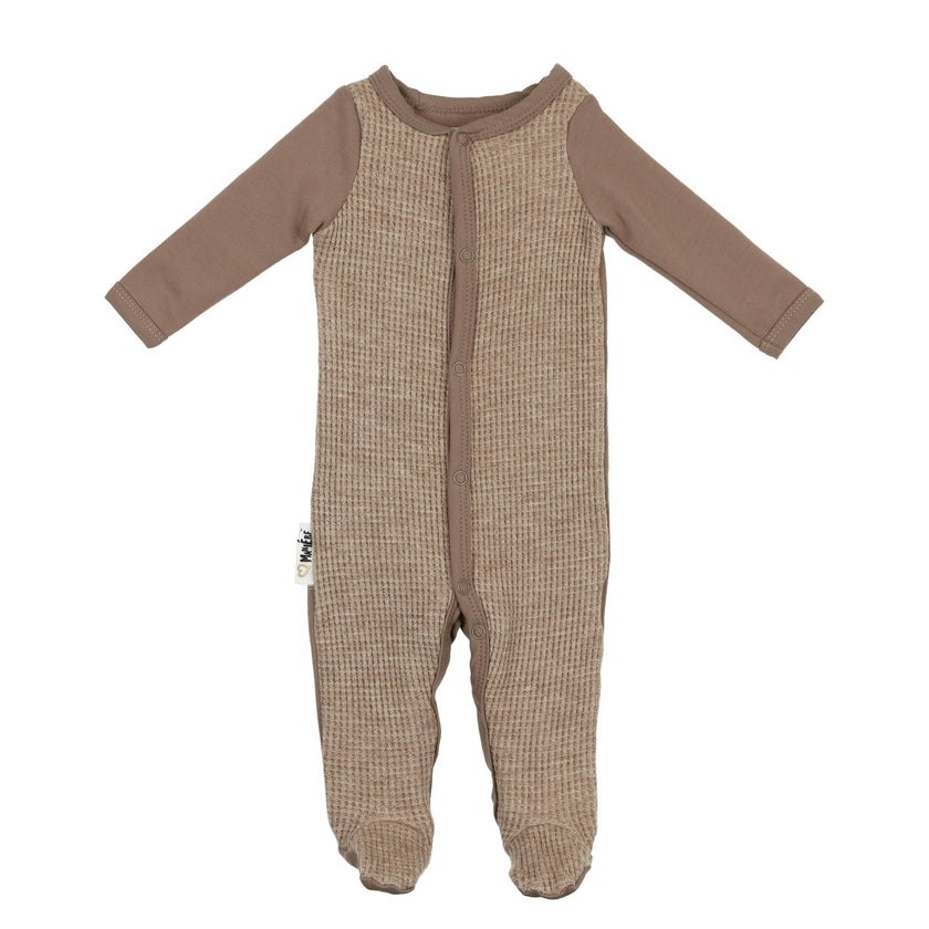 Waffle Round Neck Long Sleeve Snap Footie