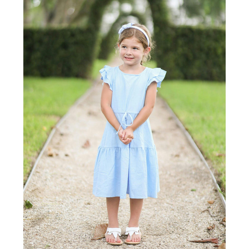 Seersucker Bow Headband in Blue/White
