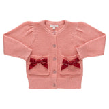 Girls Bow Pocket Sweater - Red Velvet Bows
