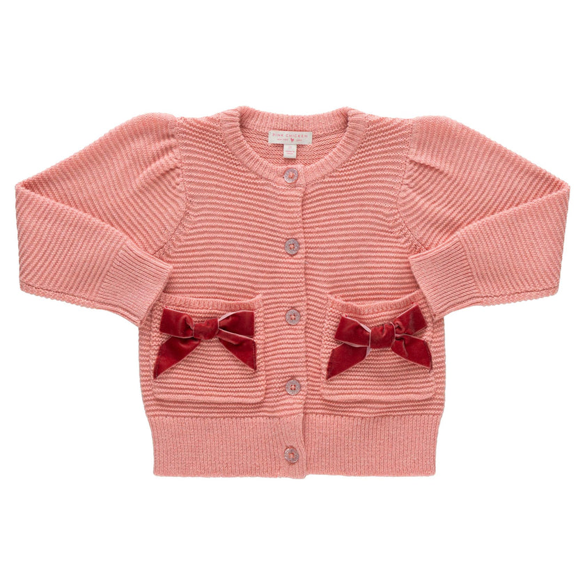 Girls Bow Pocket Sweater - Red Velvet Bows