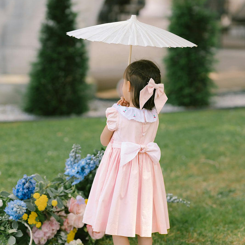 Cherry Pink Short Puff Smocked Dress