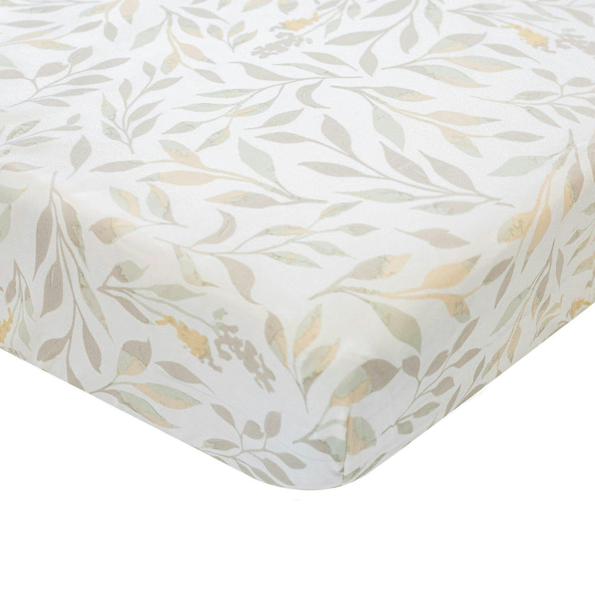 Willow Neutral Leaf Cotton Fitted Crib Sheet