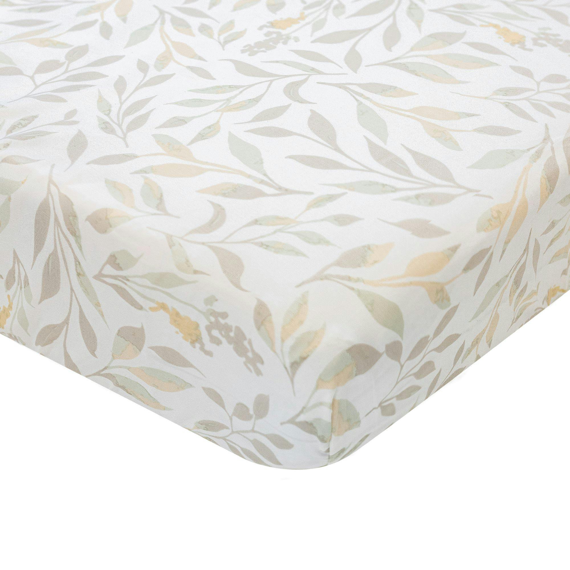 Willow Neutral Leaf Cotton Fitted Crib Sheet