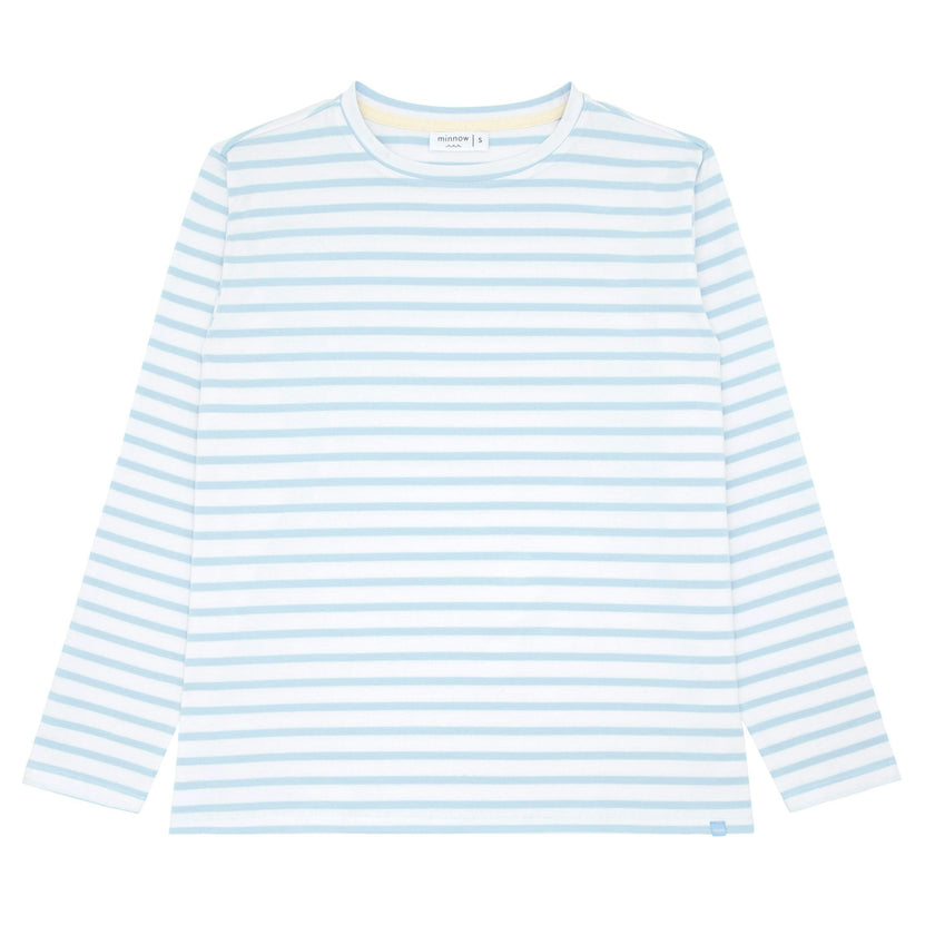 women's powder blue stripe long sleeve tee