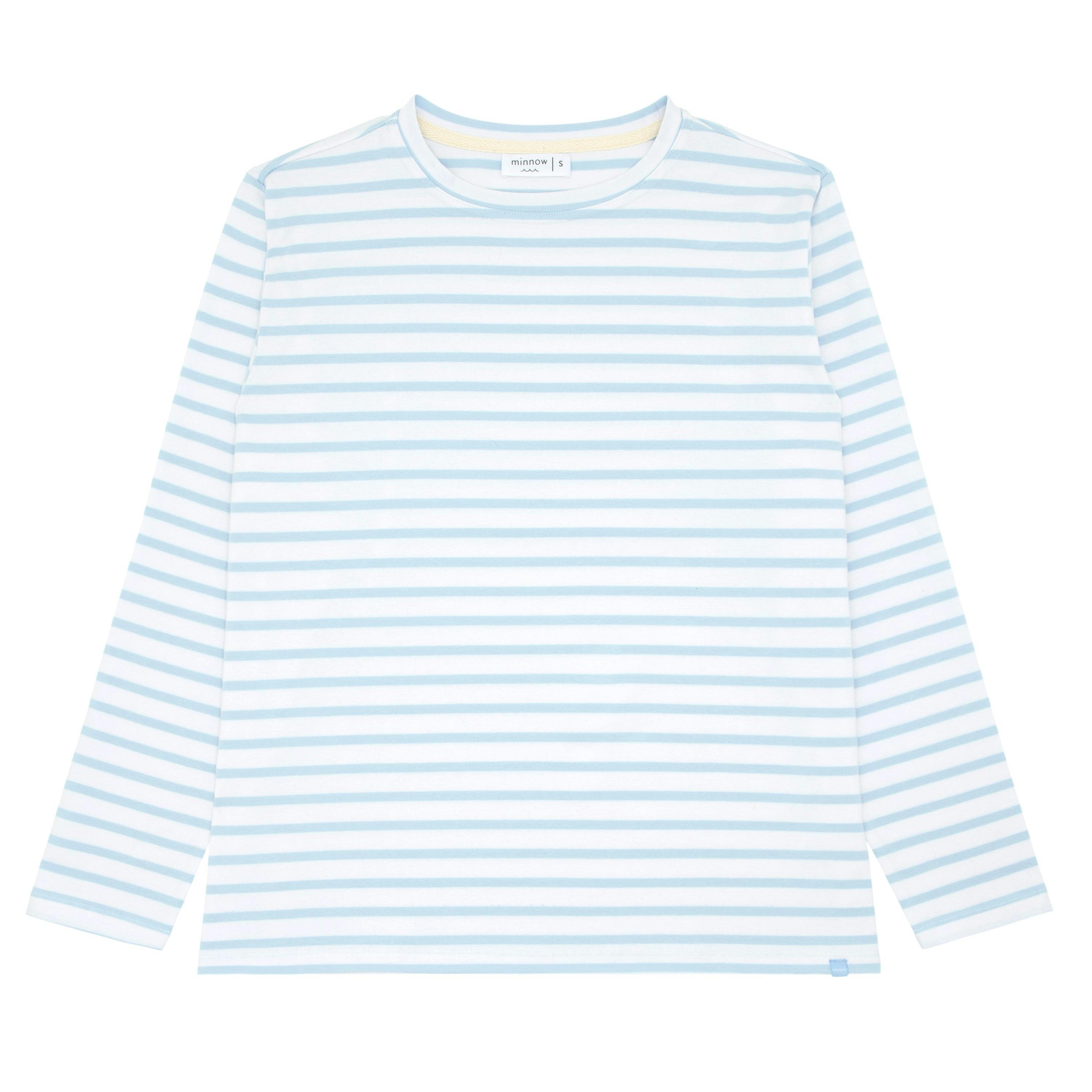 women's powder blue stripe long sleeve tee